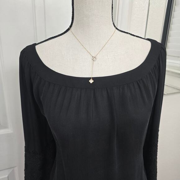 L'Agence 100% Silk Blouse Women’s Sz 6 Black Long Sleeve Sequin Elegance Luxury - Picture 4 of 11